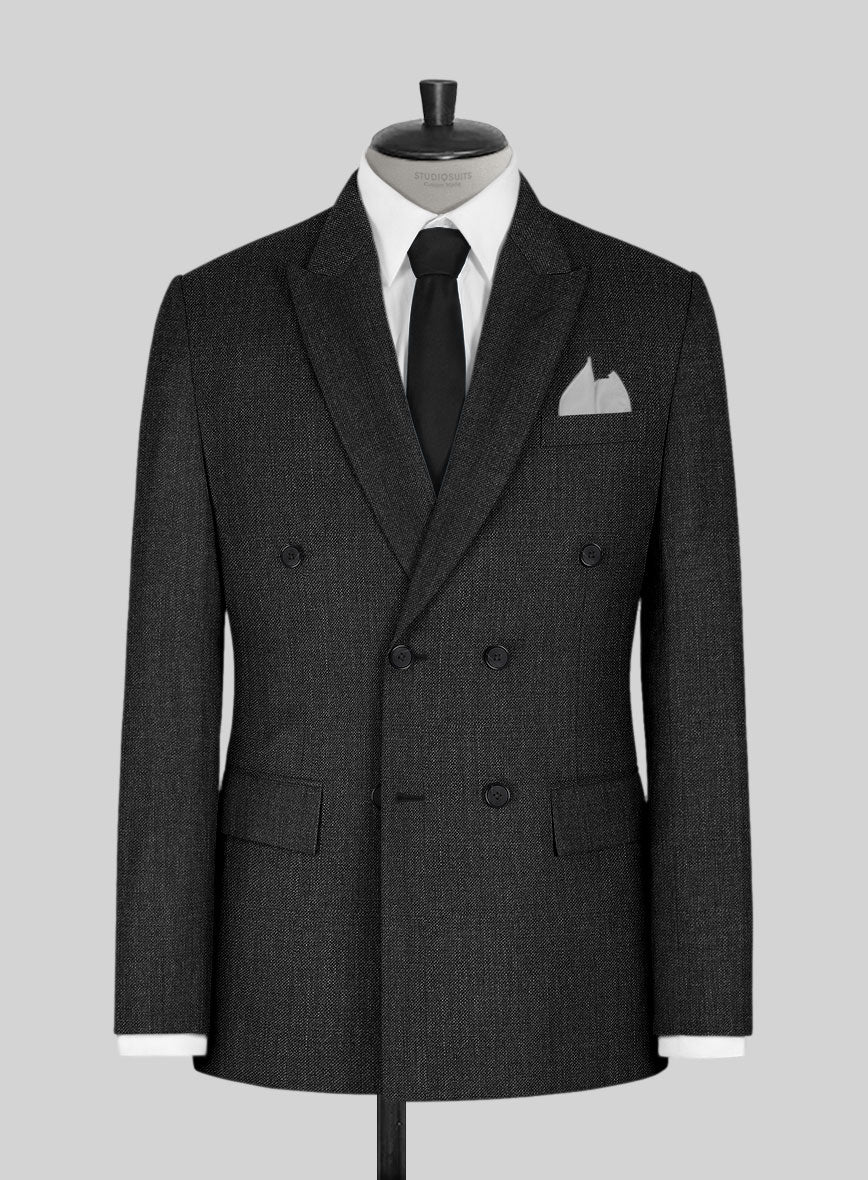 Napolean Sharkskin Charcoal Wool Double Breasted Jacket