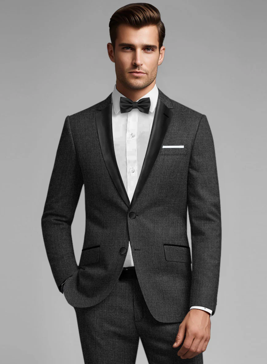 Napolean Sharkskin Charcoal Wool Tuxedo Suit - Image 4