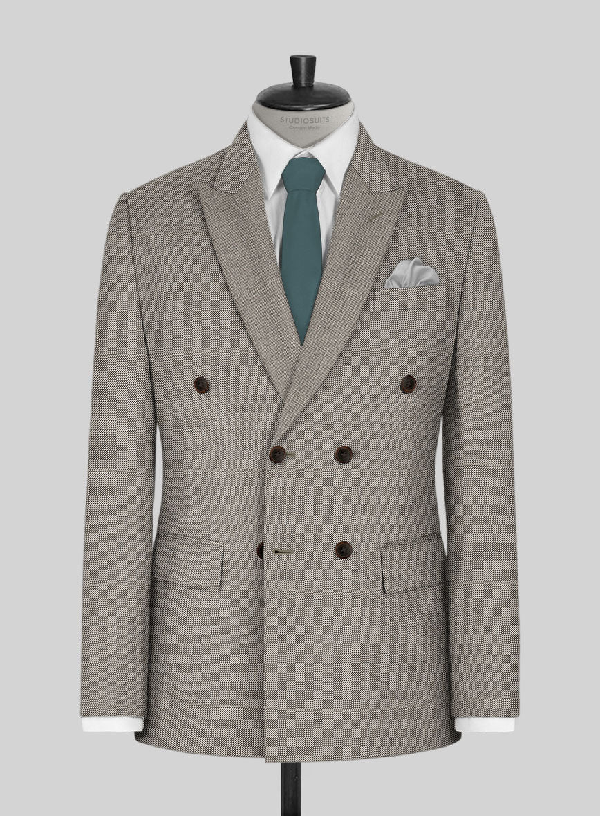 Napolean Sharkskin Light Brown Wool Double Breasted Jacket