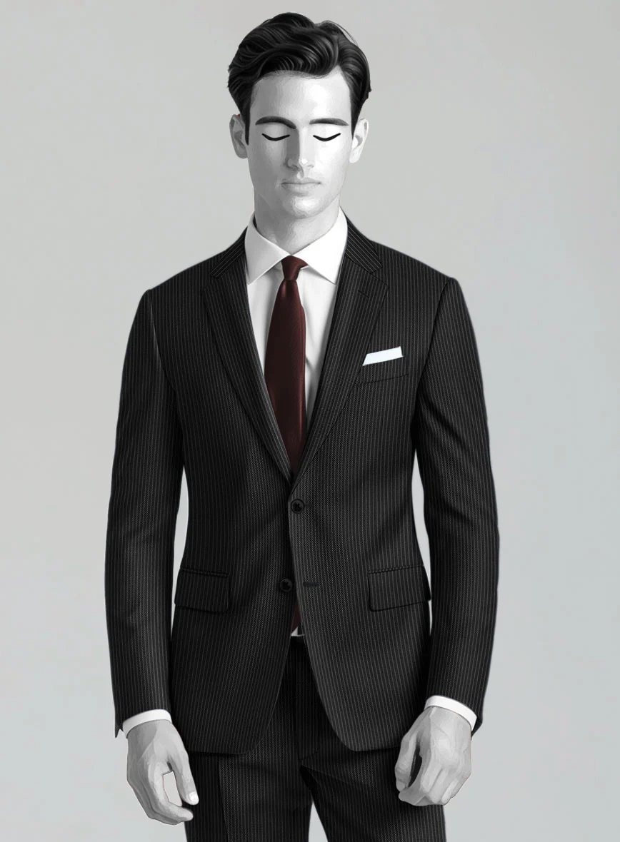 Napolean Slim Stripe Charcoal Wool Suit - Image 3