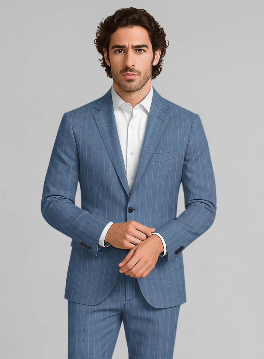 Napolean Tarello Stripe Blue Wool Suit - Image 3