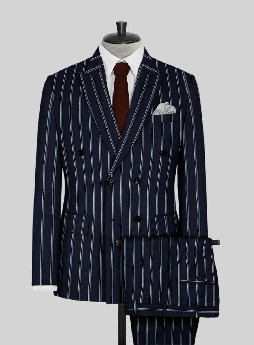Napolean Vanda Navy Blue Wool Double Breasted Suit