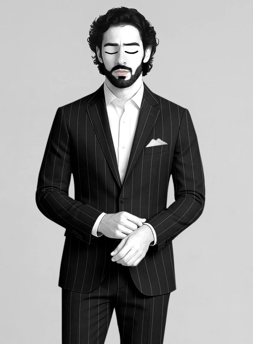 Napolean Wide Stripe Black Wool Jacket - Image 2