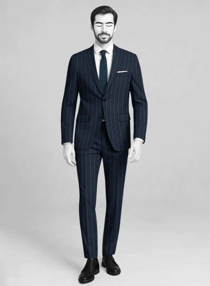 Napolean Wide Stripe Blue Wool Suit