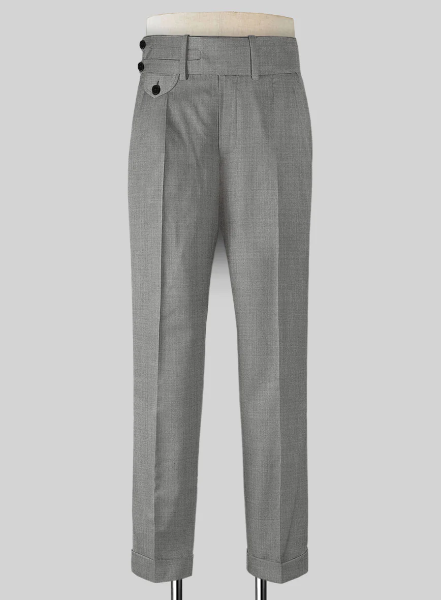 Napolean Worsted Light Gray Wool Double Gurkha  Trousers