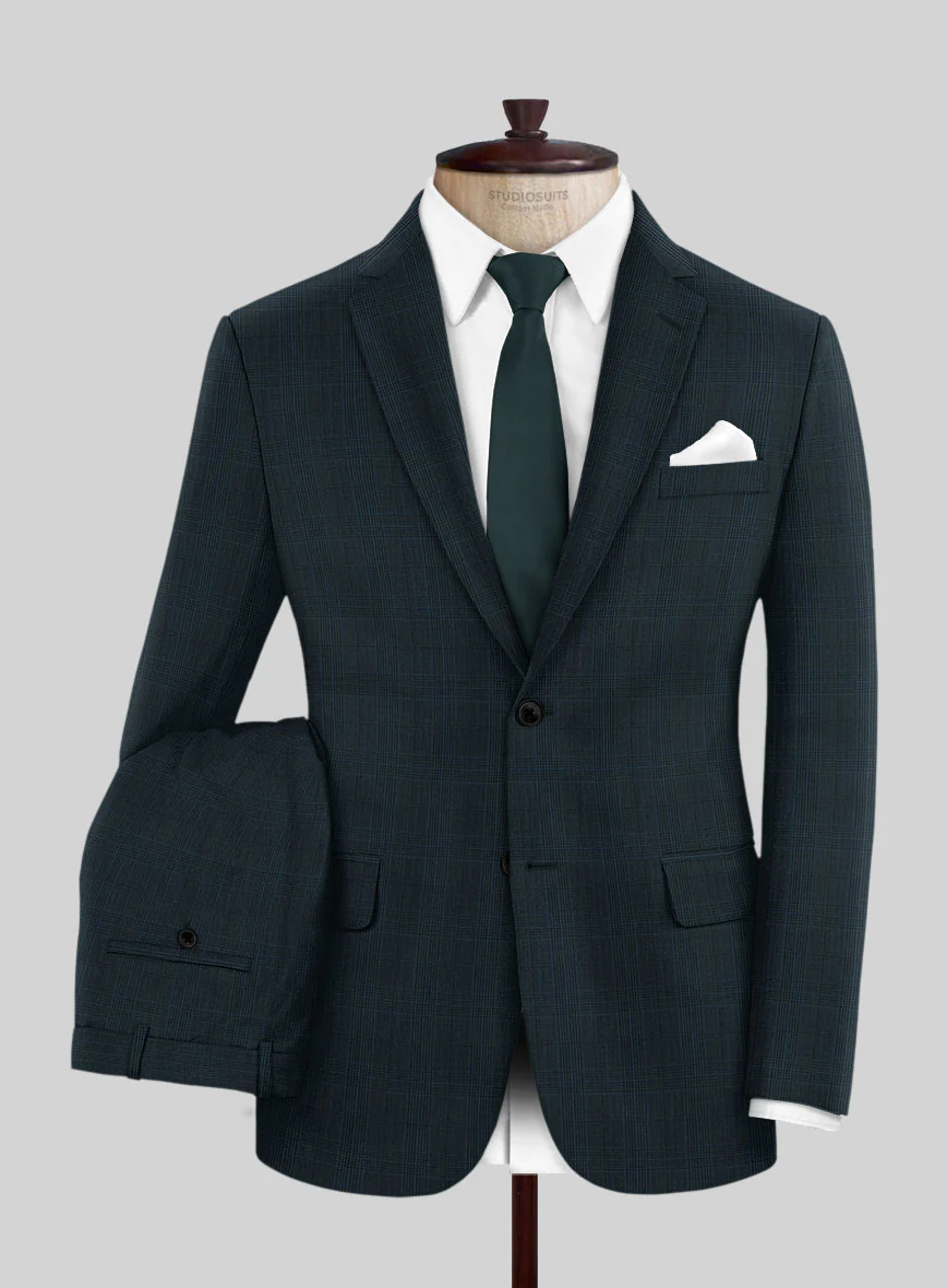 Napolean Xina Tartan Teal Blue Wool Suit - Image 2