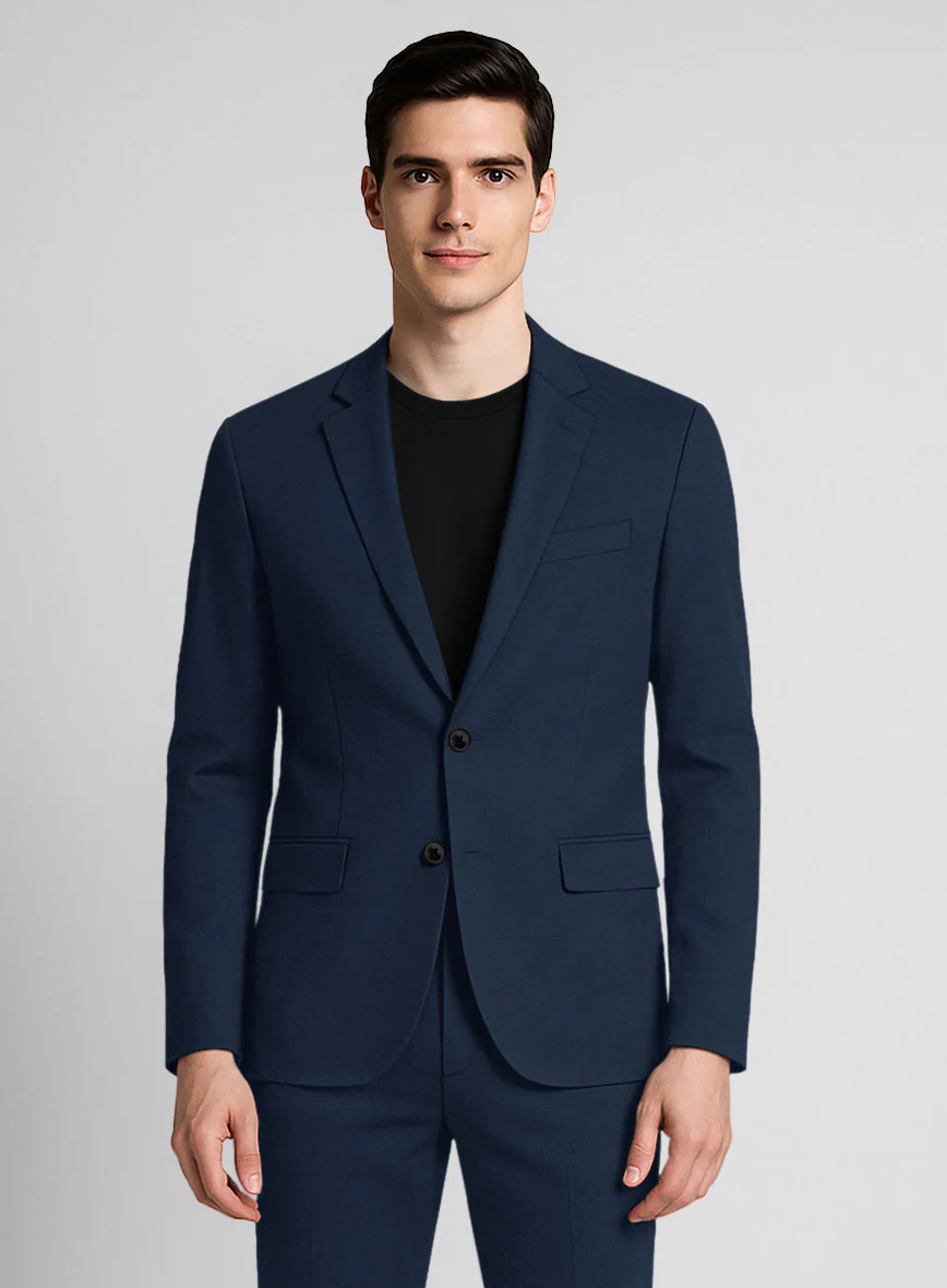 Navy Blue Napoli Stretch Light Weight Cotton Suit - Image 3