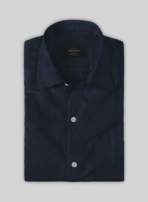 Navy Herringbone Cotton Shirt