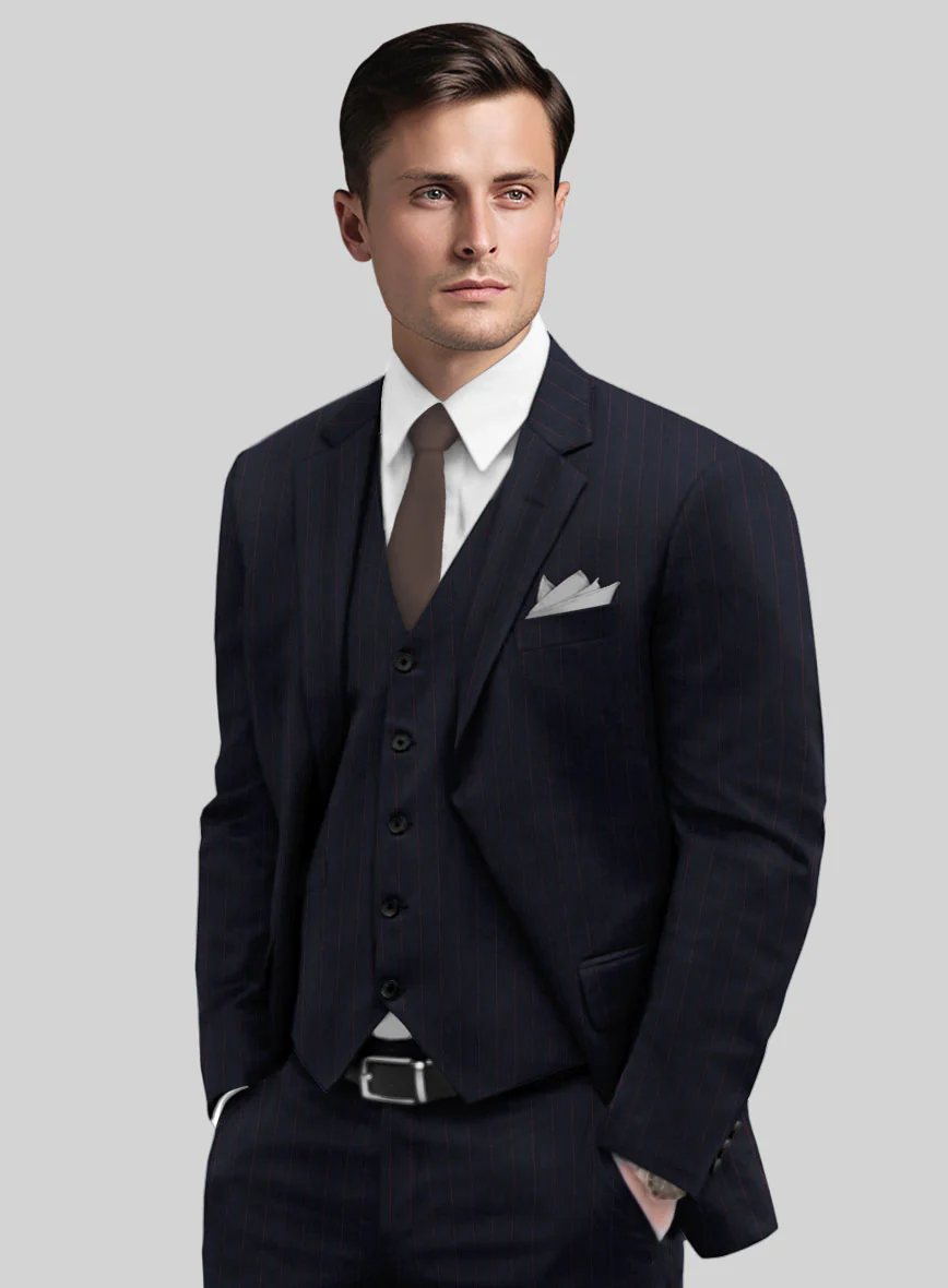 Navy Old World Stripe Wool Jacket - Image 2