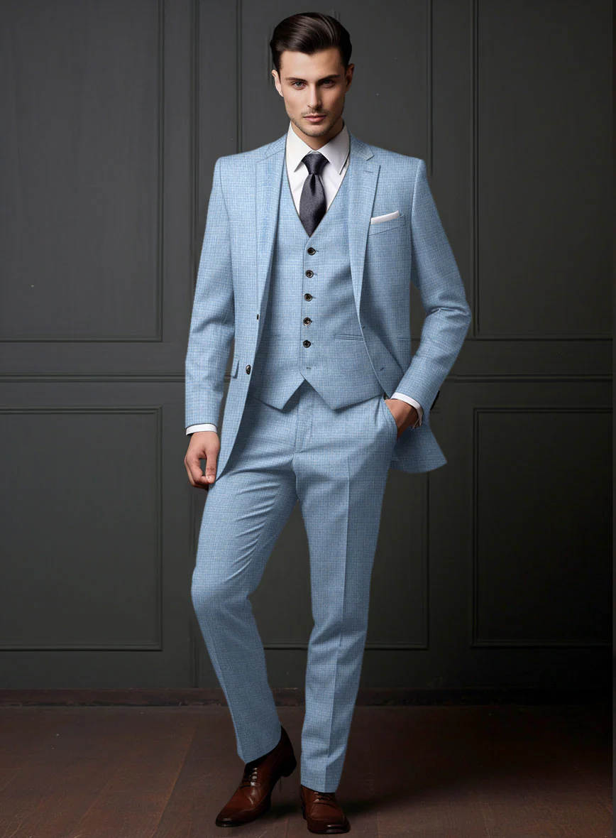Noble Adrienne Blue Wool Silk Linen Suit
