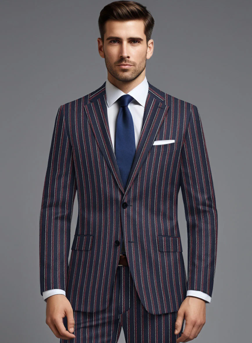Noble Beatrily Blue Stripe Wool Silk Linen Jacket - Image 2
