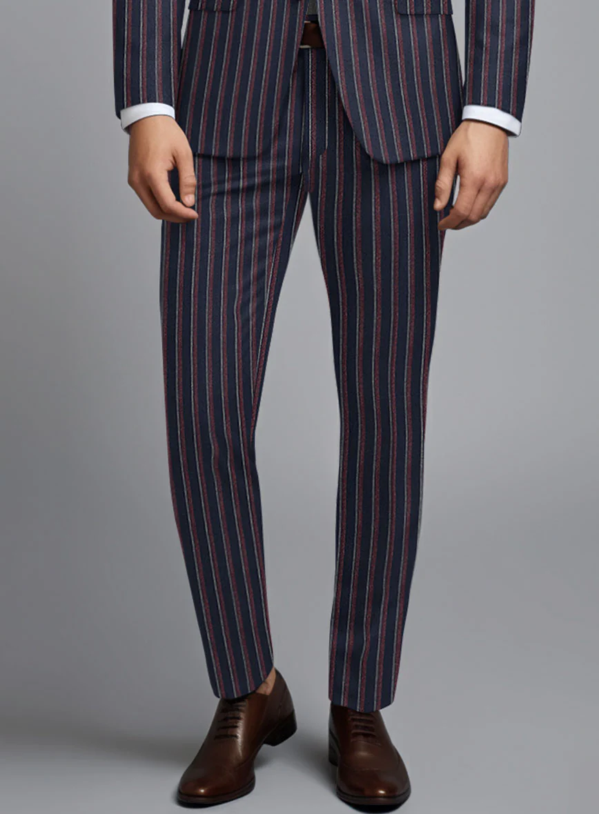 Noble Beatrily Blue Stripe Wool Silk Linen Pants - Image 2