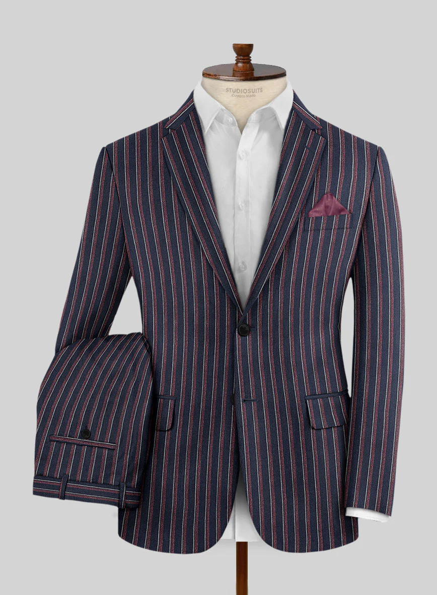 Noble Beatrily Blue Stripe Wool Silk Linen Suit - Image 2
