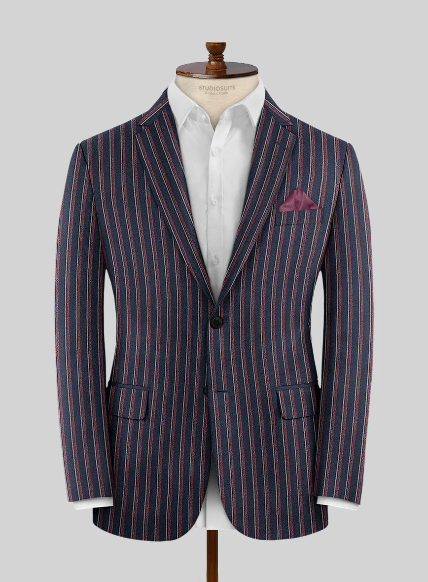 Noble Beatrily Blue Stripe Wool Silk Linen Suit - Image 4