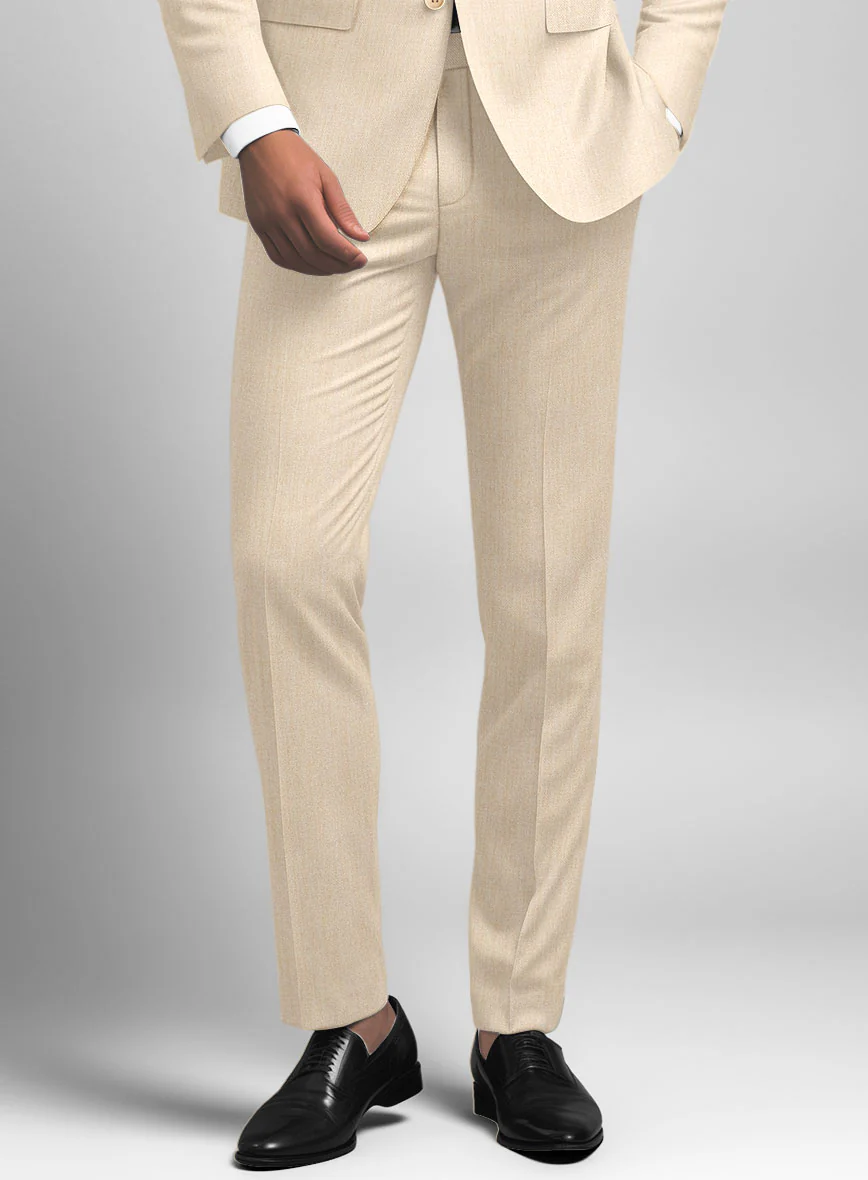 Noble Beige Wool Silk Linen Pants - Image 2