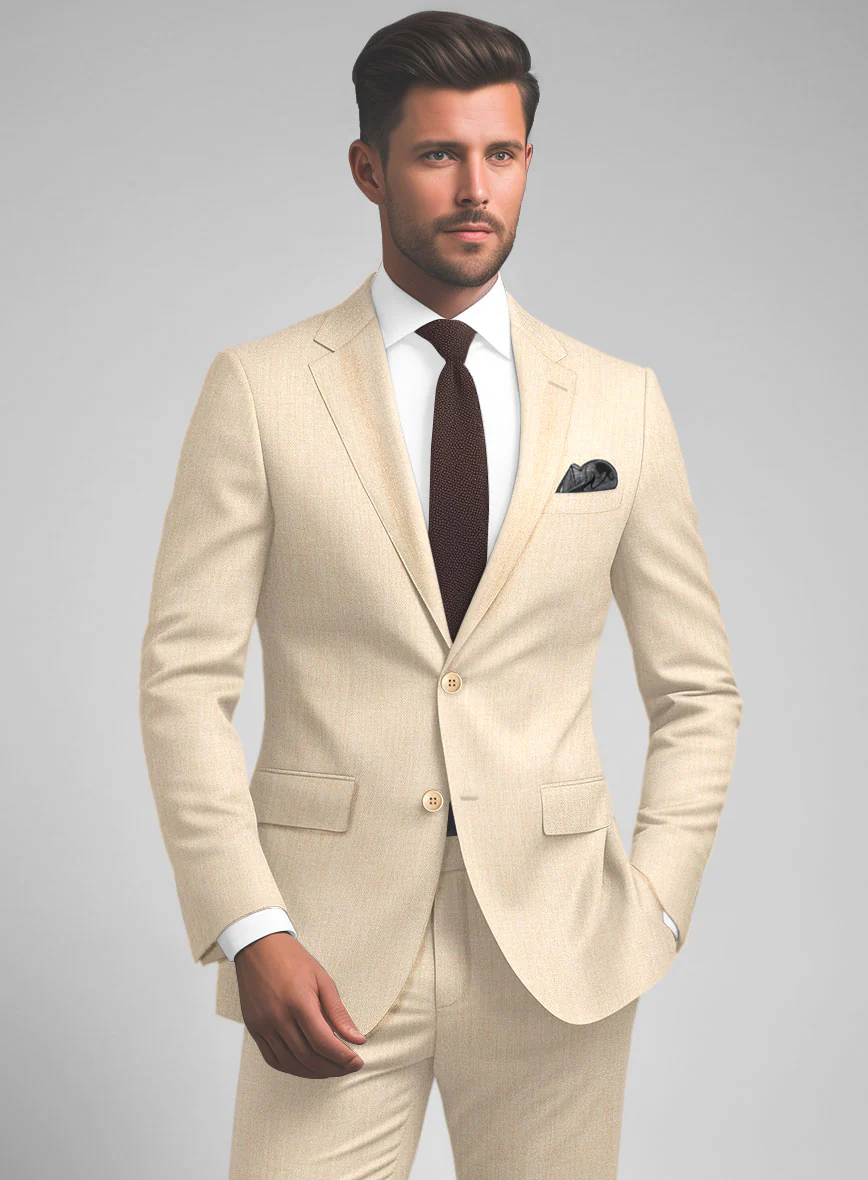 Noble Beige Wool Silk Linen Suit - Image 3
