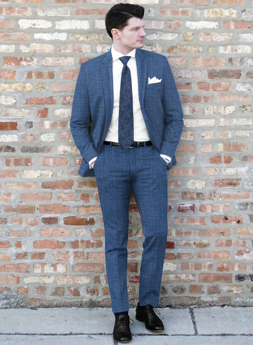 Noble Blue Wool Silk Linen Suit
