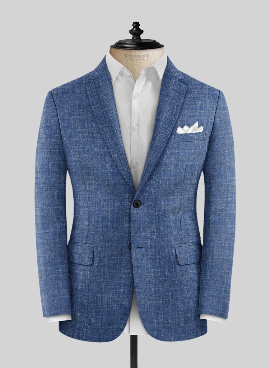 Noble Blue Wool Silk Linen Suit - Image 4
