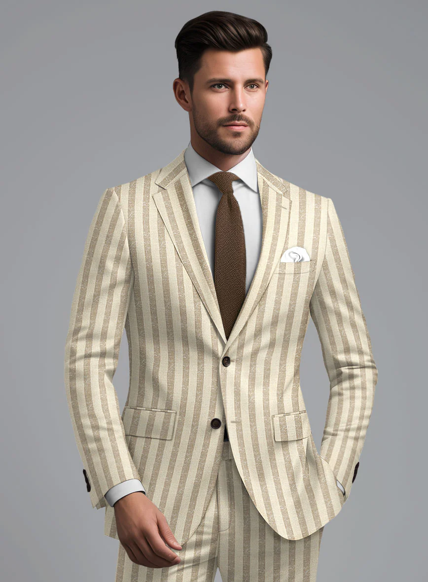Noble Cream Stripe Wool Silk Linen Jacket - Image 2
