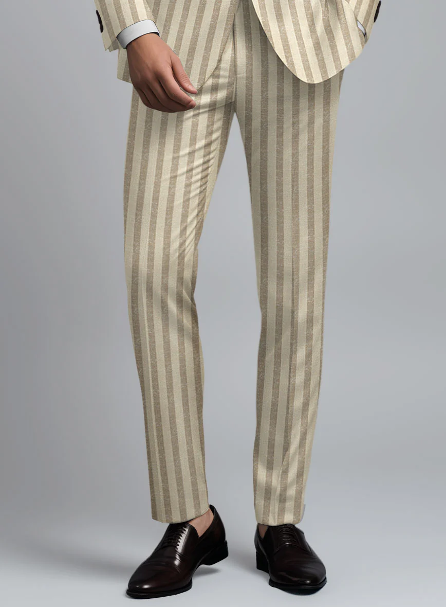 Noble Cream Stripe Wool Silk Linen Pants - Image 2