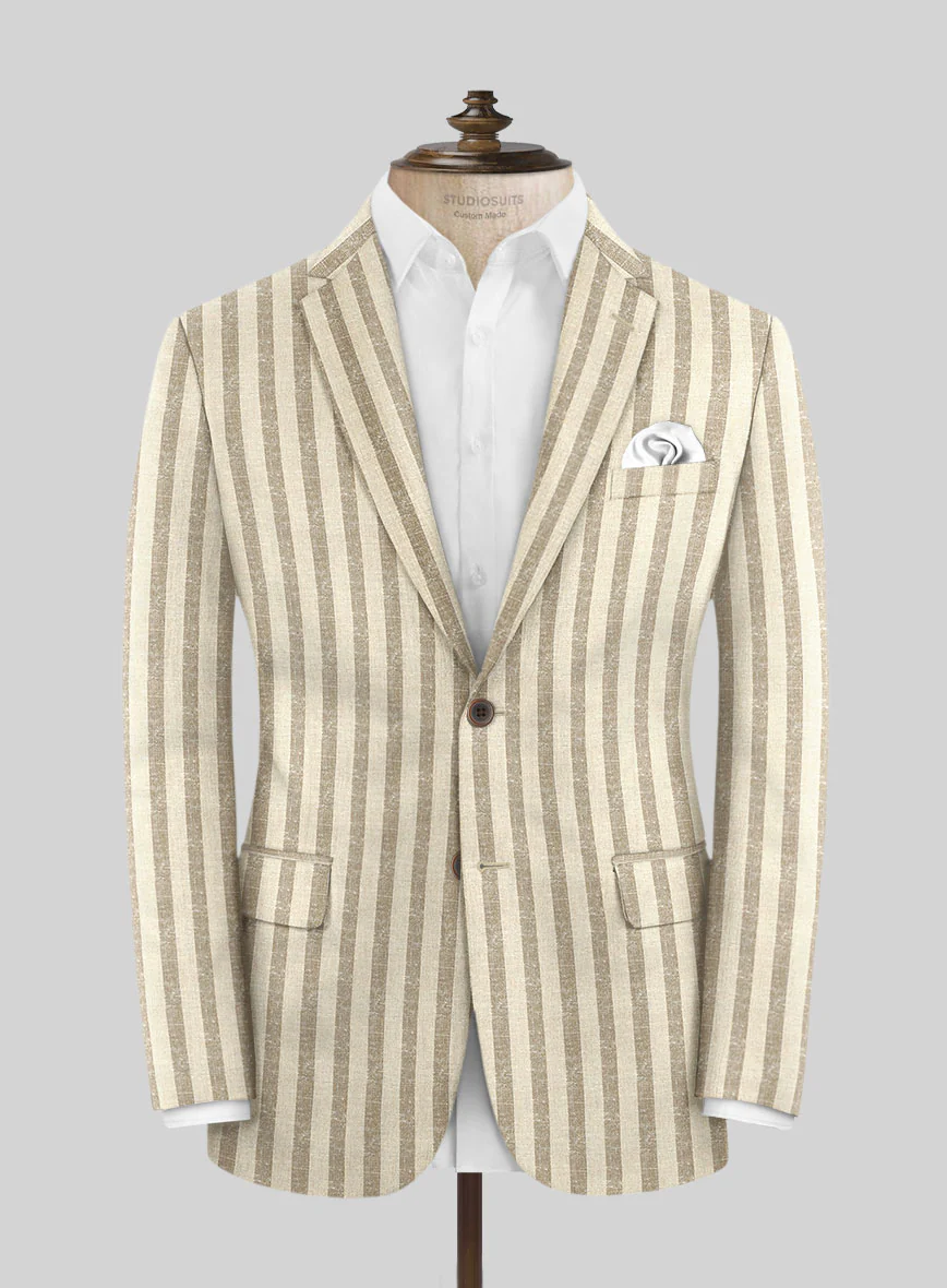 Noble Cream Stripe Wool Silk Linen Suit - Image 4
