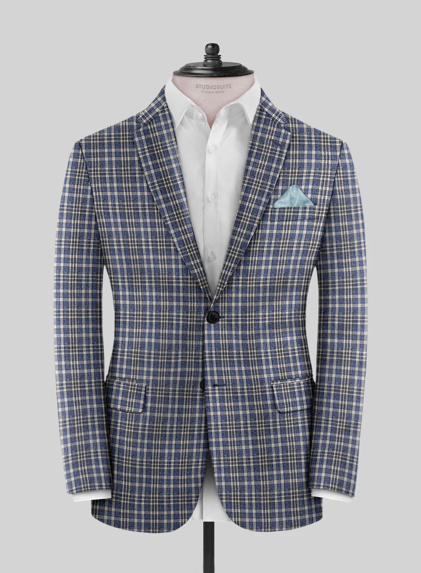 Noble Dante Blue Cotton Silk Linen Jacket