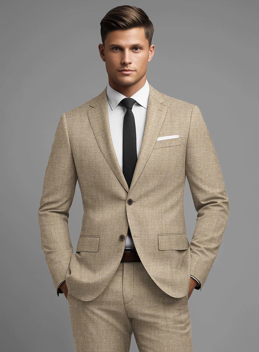 Noble Dark Beige Wool Silk Linen Jacket - Image 2
