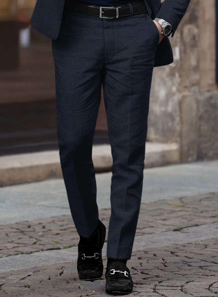 Noble Dark Blue Wool Silk Linen Suit - Image 5