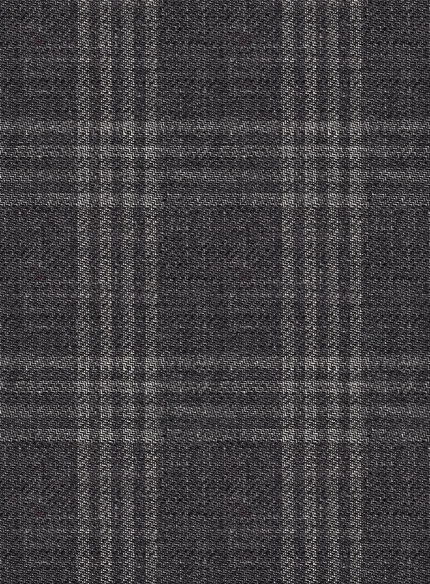 Noble Dark Gray Check Wool Silk Linen Jacket - Image 3