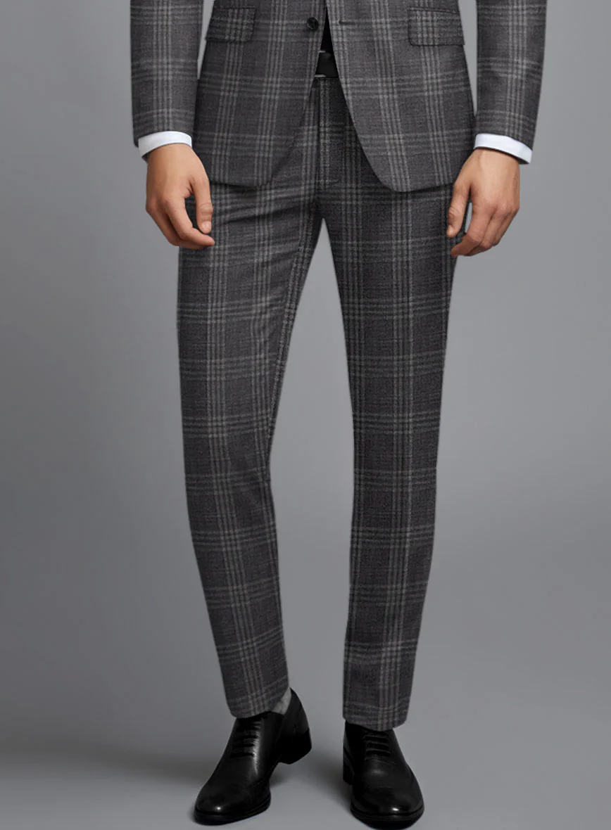 Noble Dark Gray Check Wool Silk Linen Suit - Image 5