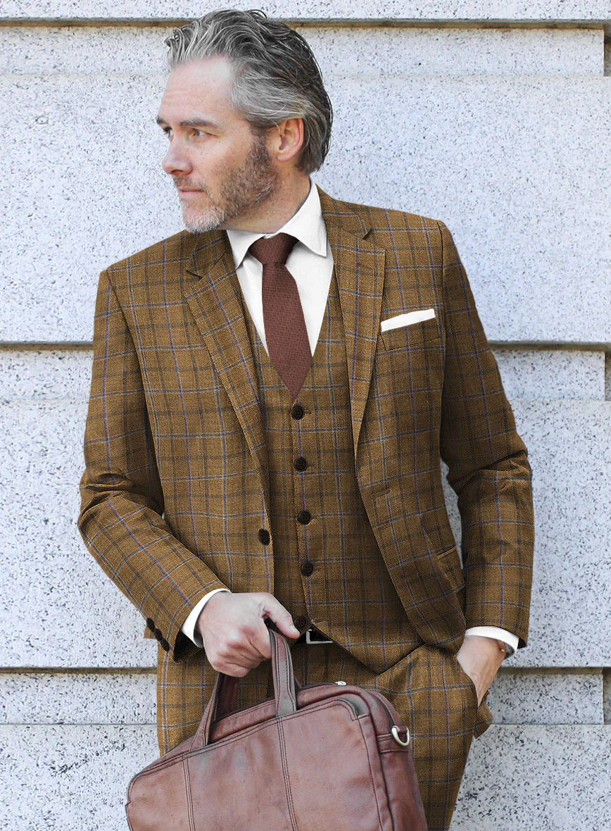Noble Giancarlo Brown Wool Silk Linen Suit - Image 3