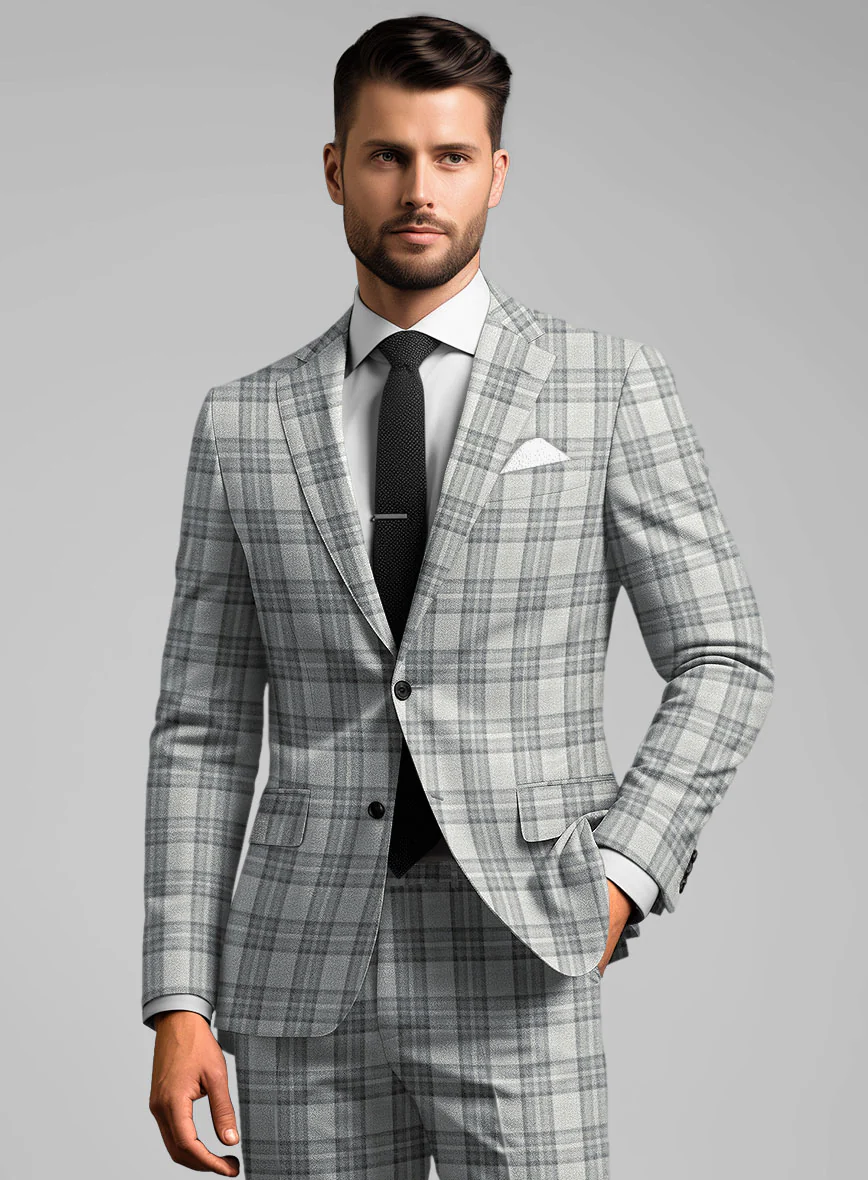 Noble Gray Check Wool Silk Linen Jacket - Image 2