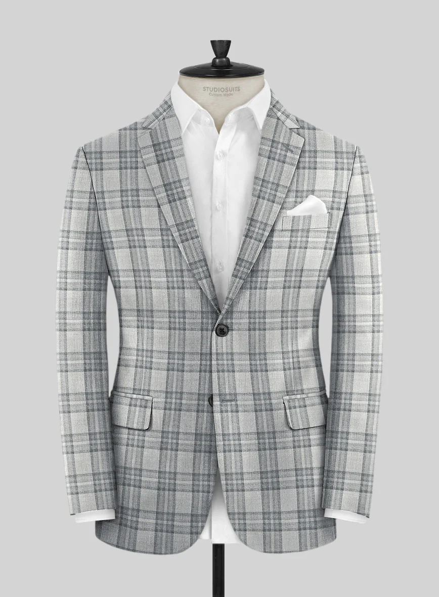 Noble Gray Check Wool Silk Linen Suit - Image 4