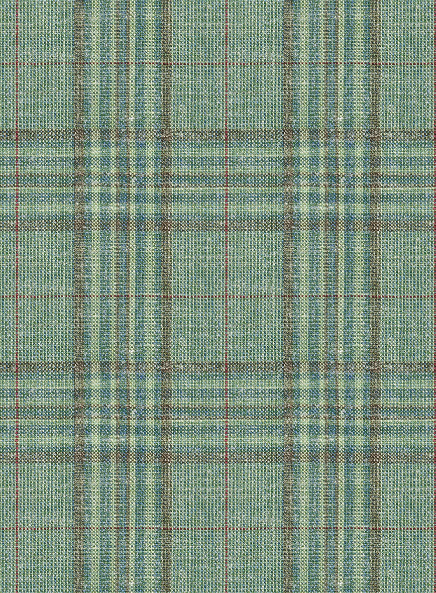 Noble Green Check Wool Silk Linen Pants - Image 3