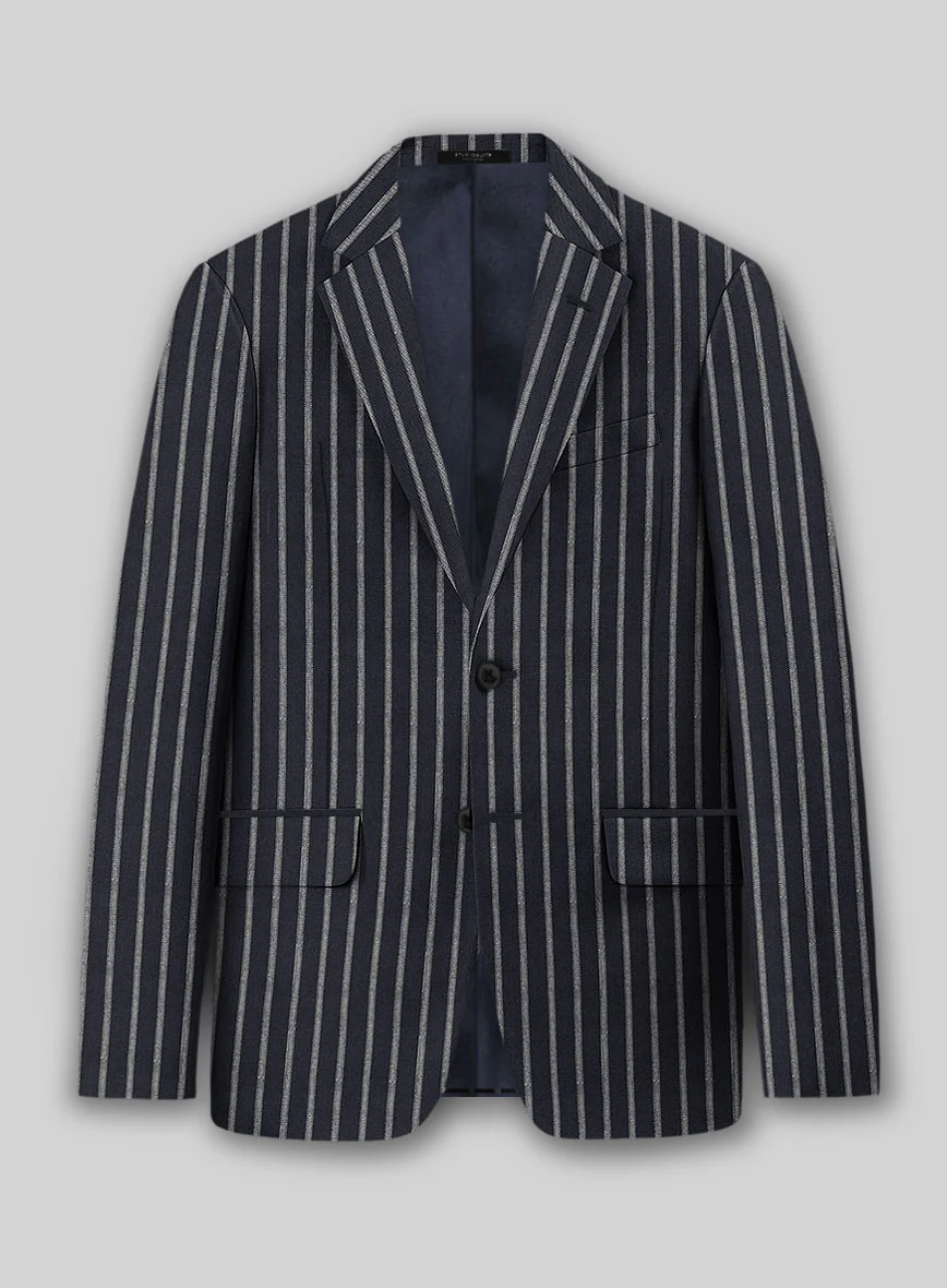 Noble Imelda Blue Stripe Cotton Silk Linen Jacket