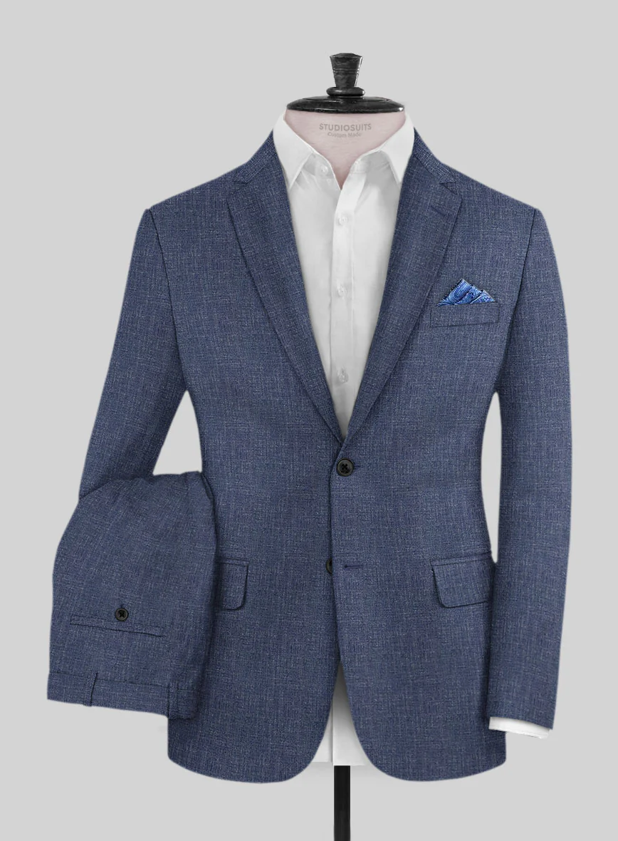 Noble Indigo Blue Wool Silk Linen Suit - Image 2