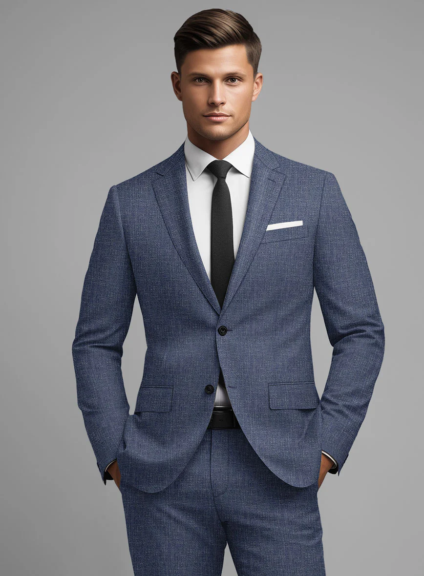 Noble Indigo Blue Wool Silk Linen Suit - Image 3