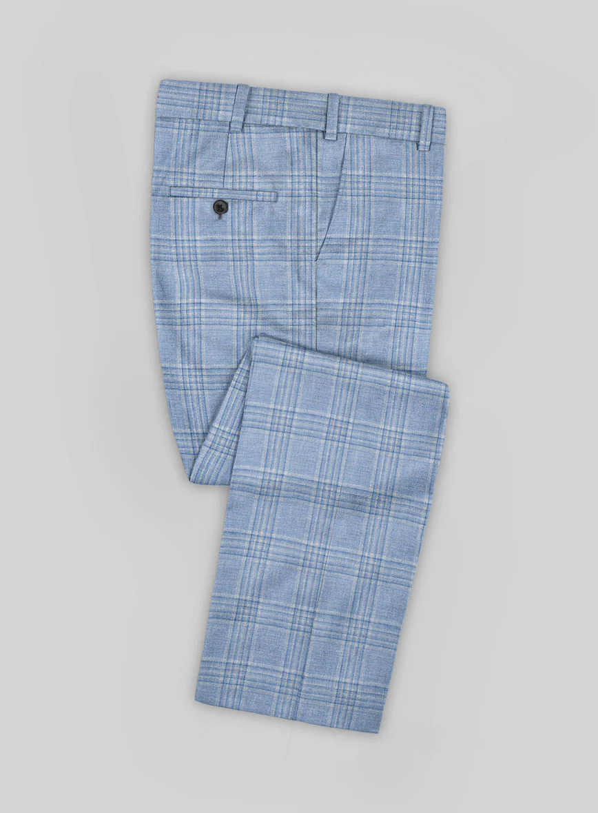 Noble Light Blue Wool Silk Linen Pants