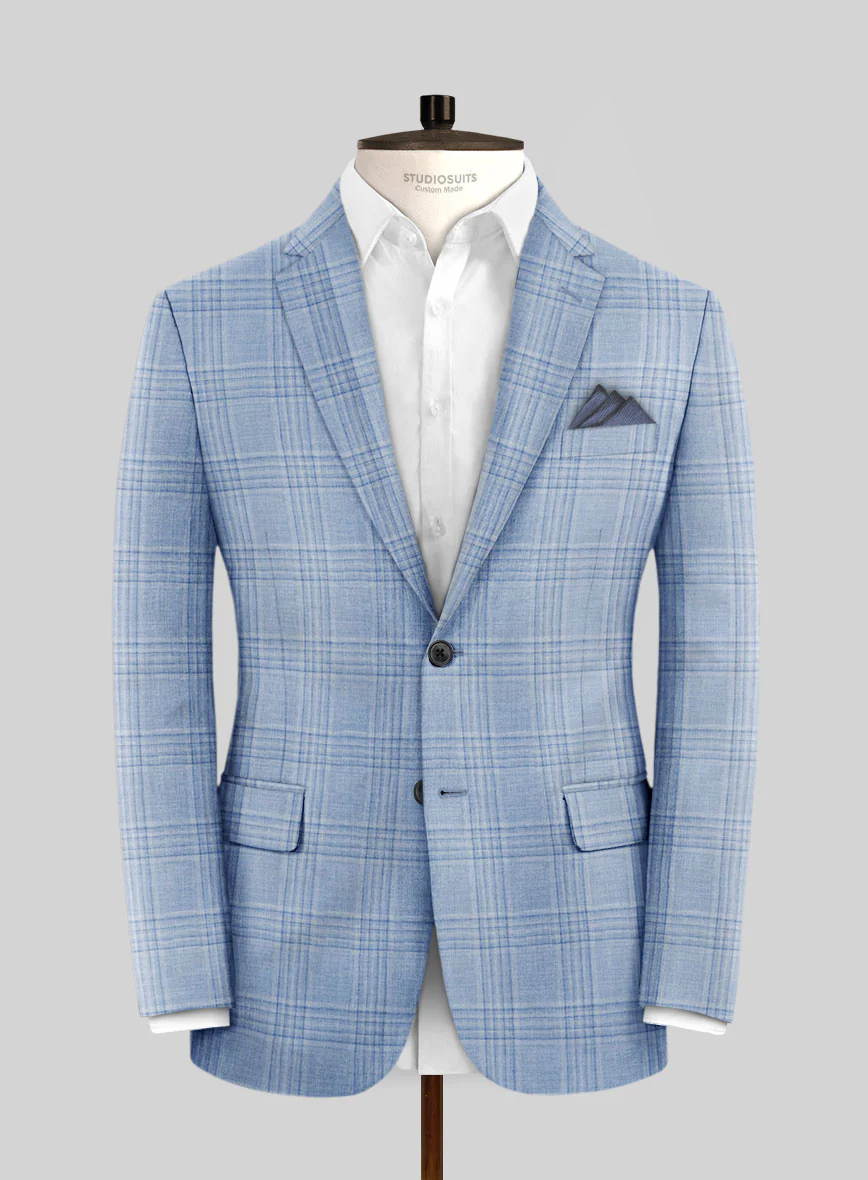 Noble Light Blue Wool Silk Linen Suit - Image 4