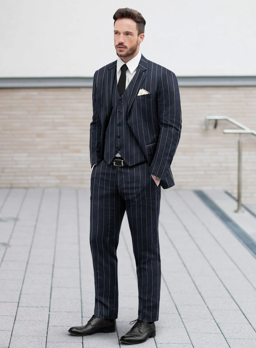 Noble Loredana Blue Stripe Cotton Silk Linen Suit - Image 2