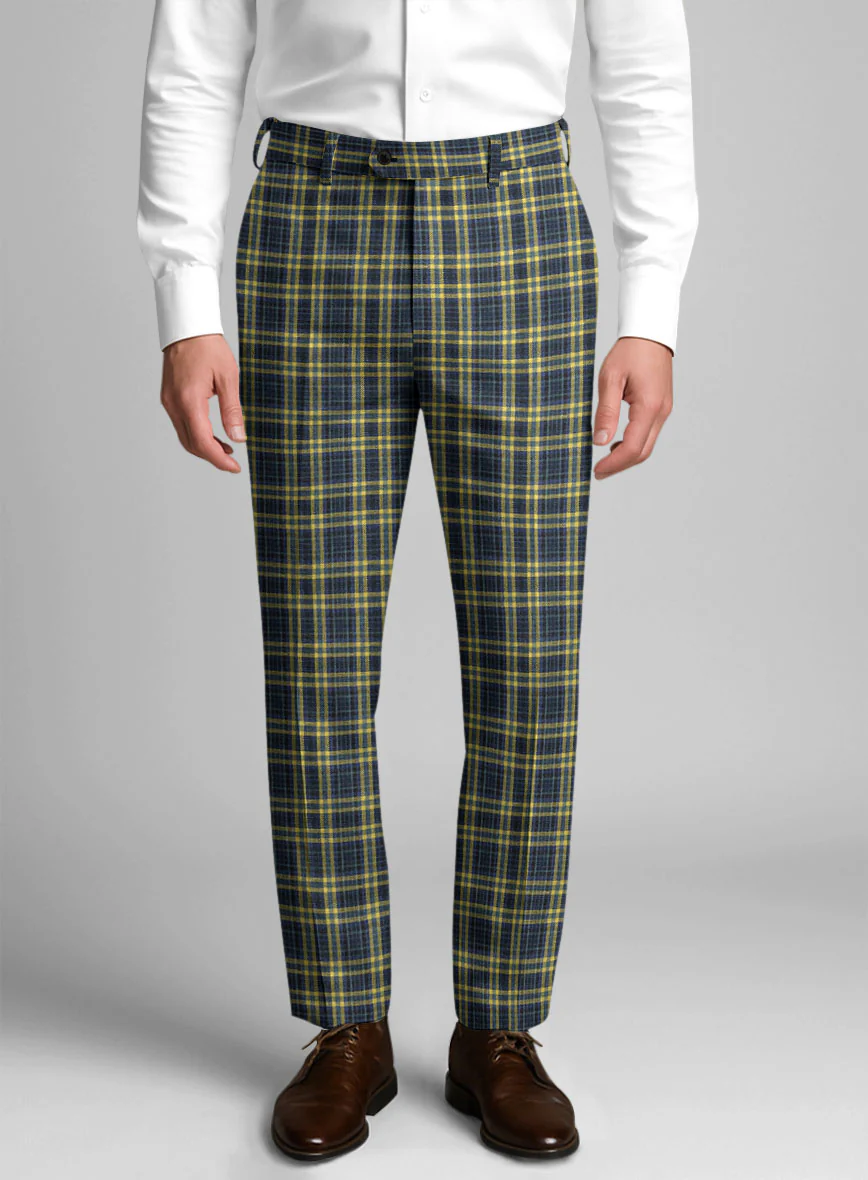 Noble Mario Check Wool Silk Linen Pants