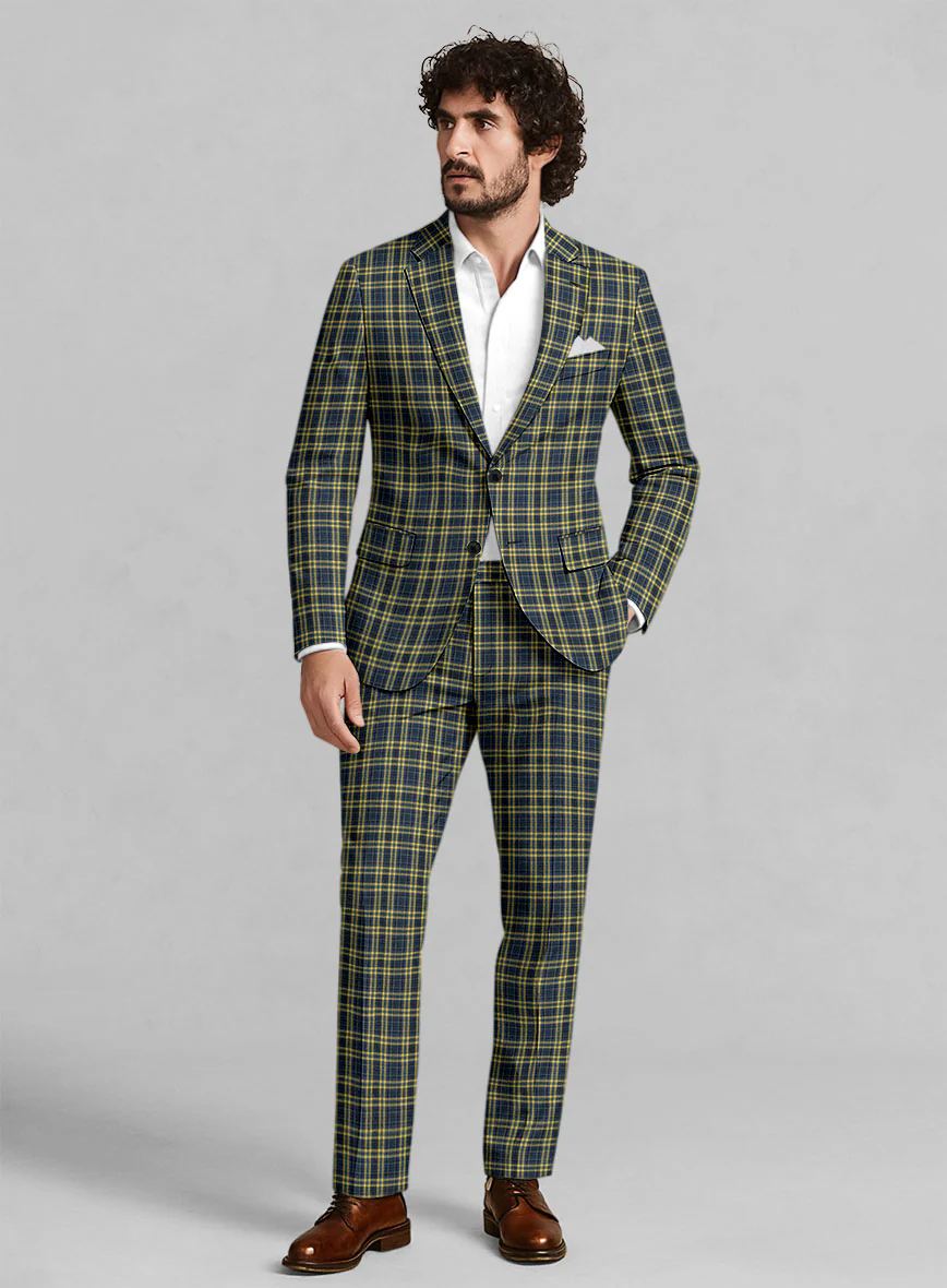 Noble Mario Check Wool Silk Linen Suit