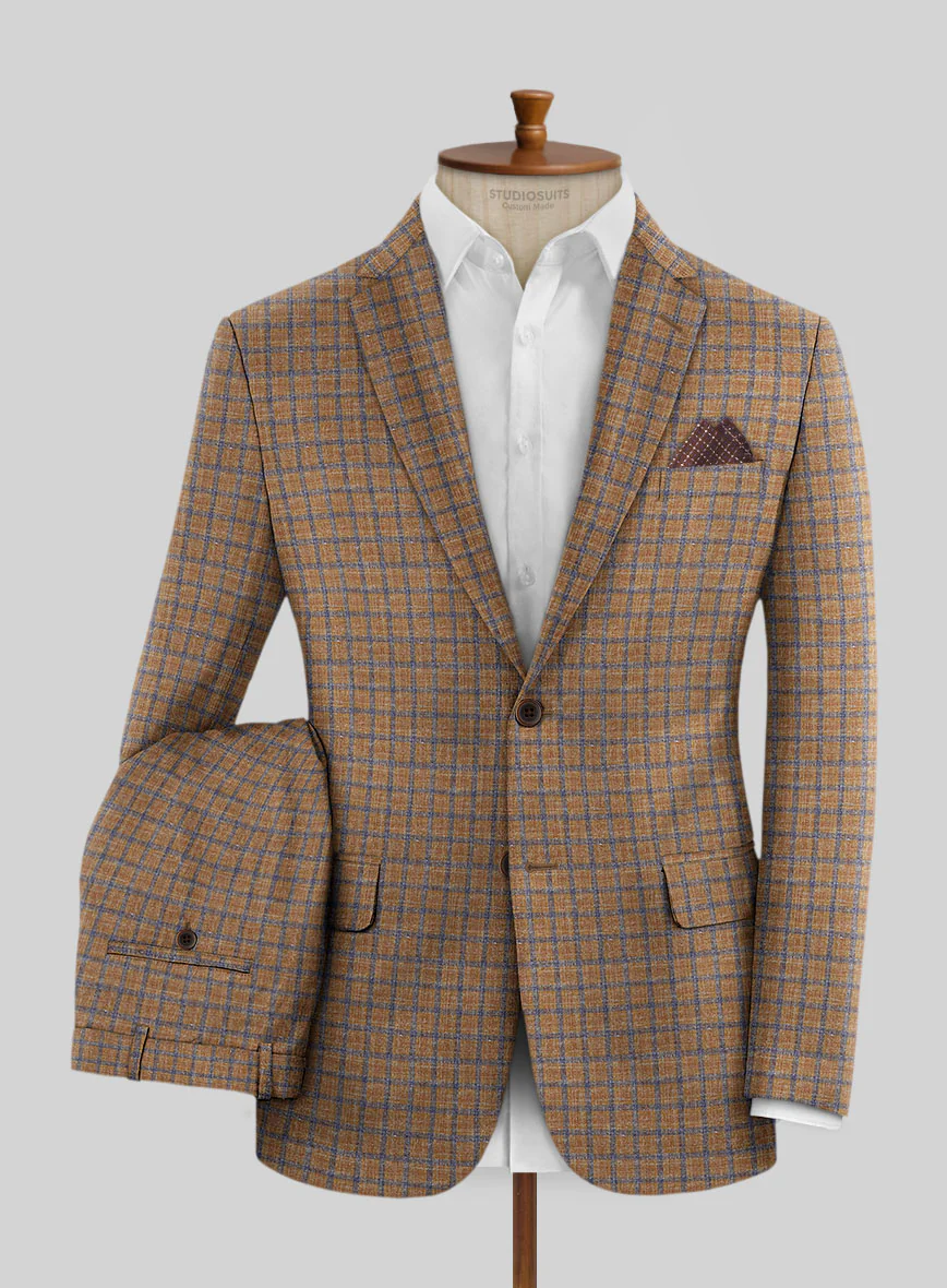 Noble Mustard Check Wool Silk Linen Suit - Image 2