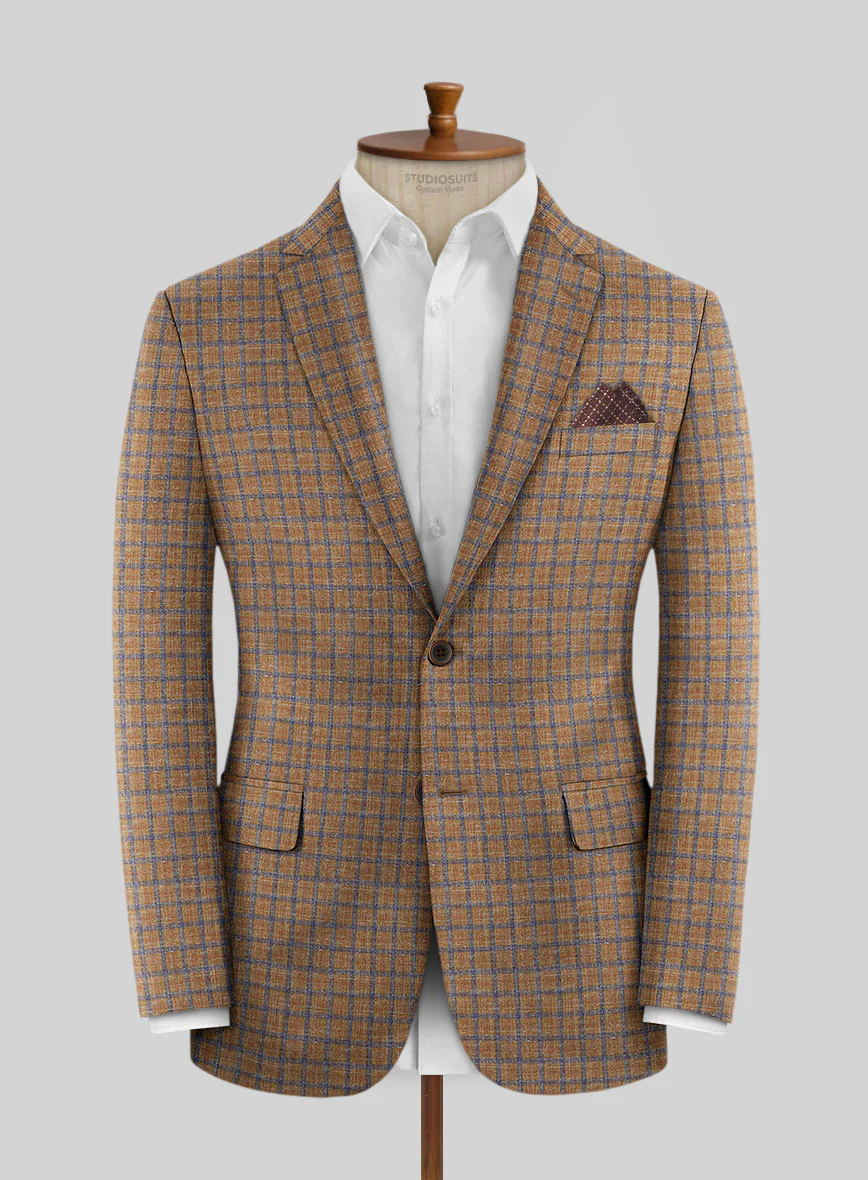 Noble Mustard Check Wool Silk Linen Suit - Image 4