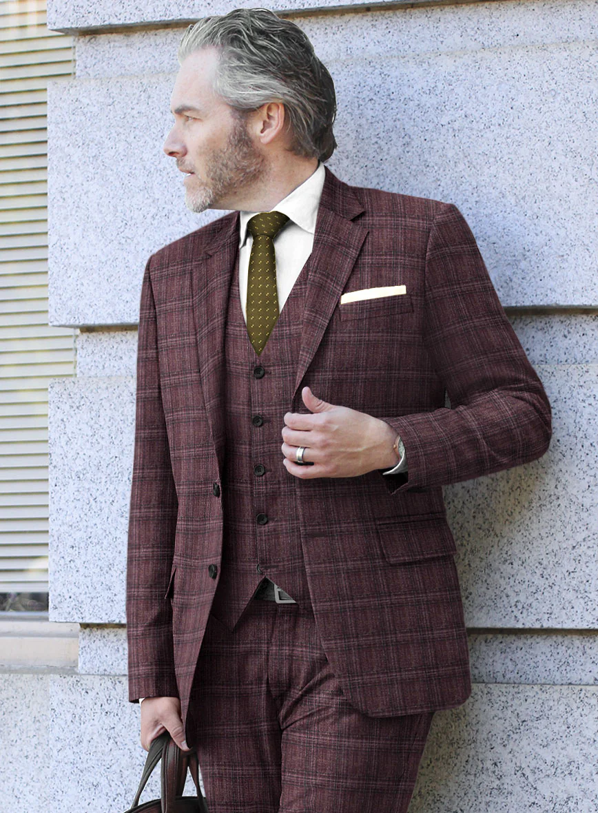 Noble Purple Check Wool Silk Linen Jacket - Image 2