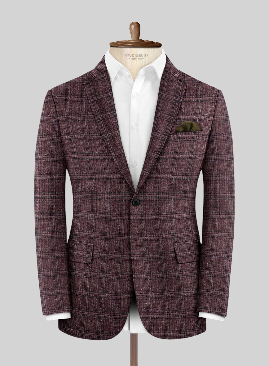 Noble Purple Check Wool Silk Linen Suit - Image 4