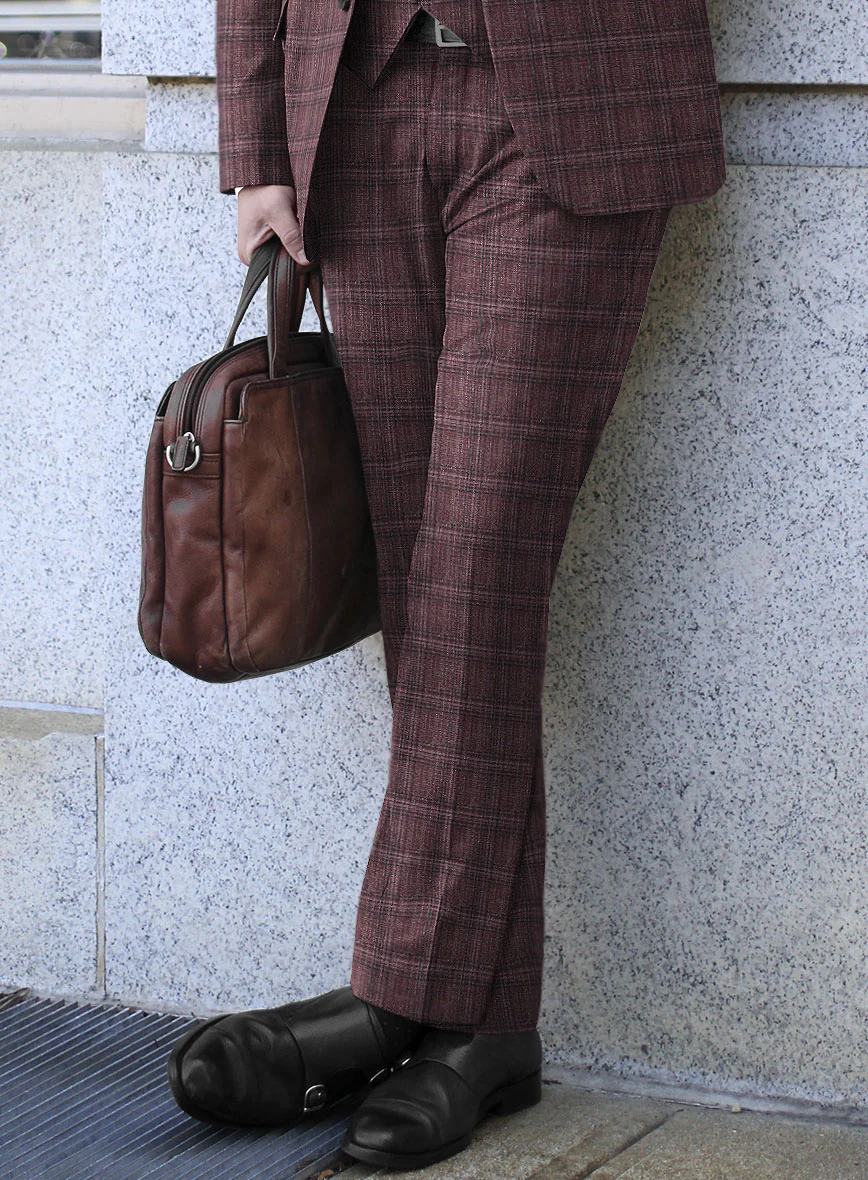 Noble Purple Check Wool Silk Linen Suit - Image 5