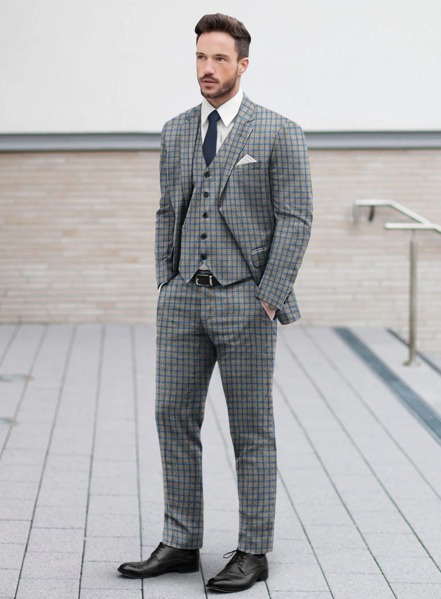 Noble Raquel Blue Wool Silk Linen Suit
