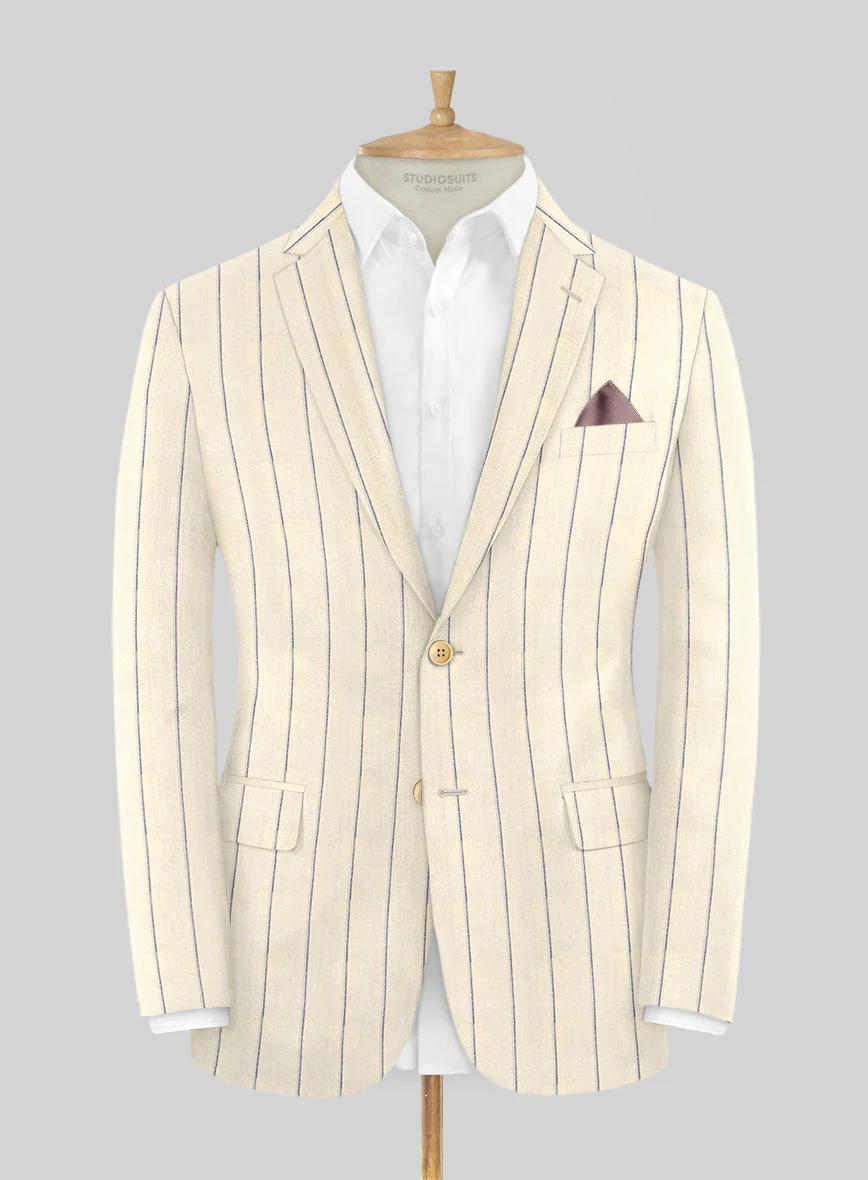 Noble Rosaria Cream Stripe Cotton Silk Linen Jacket