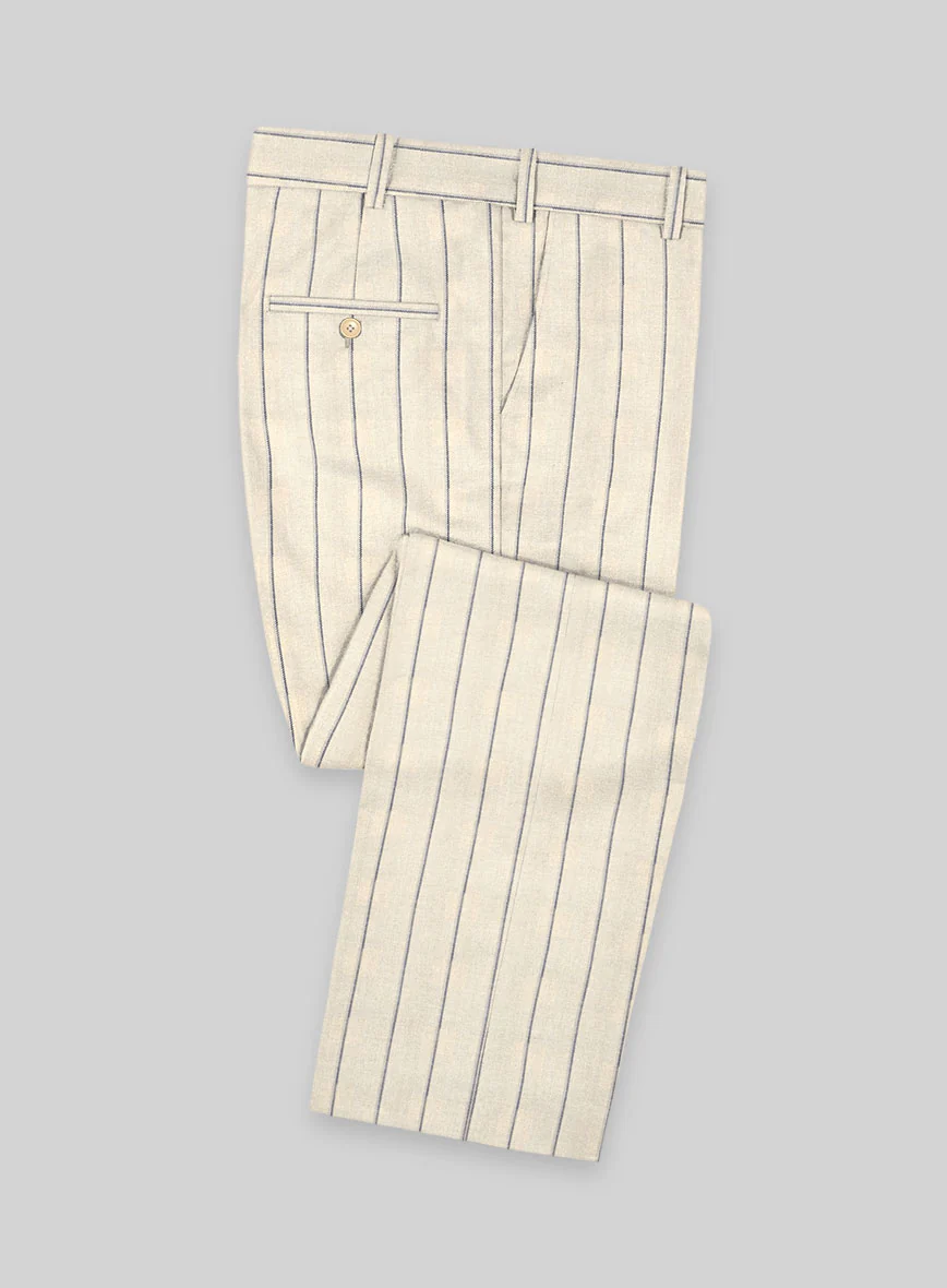Noble Rosaria Cream Stripe Cotton Silk Linen Suit - Image 5